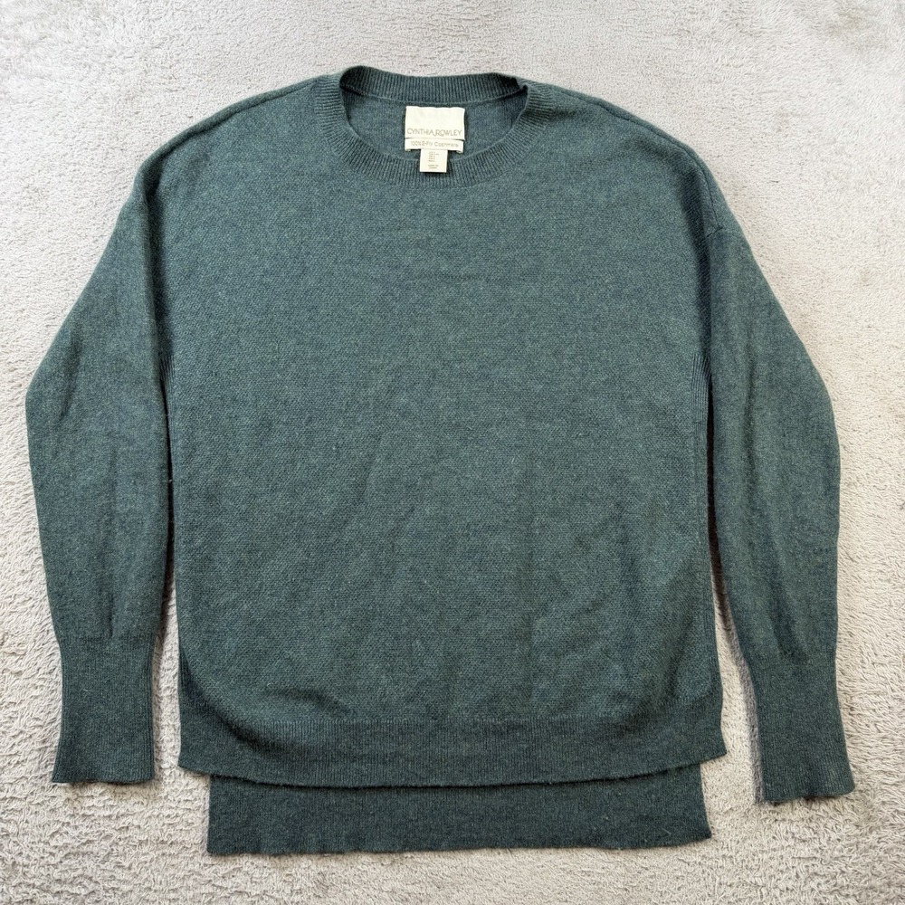 Cynthia Rowley Sweater Womens Large Green 100% Cashmere Crewneck Soft Pullover